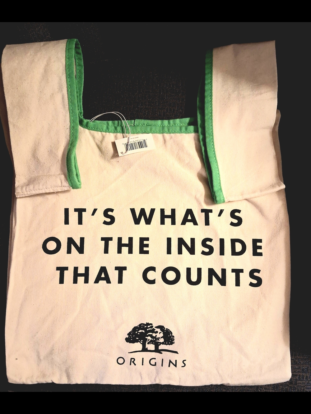 Origins Canvas Tote Bag in Cream with Green Trim